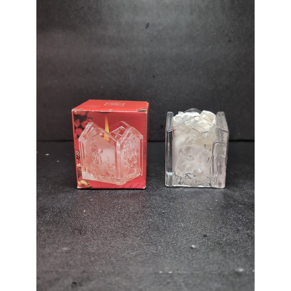 Mikasa Holy Lights Nativity Candle‎ Holder, Glass Candle Decor, Christmas Decor